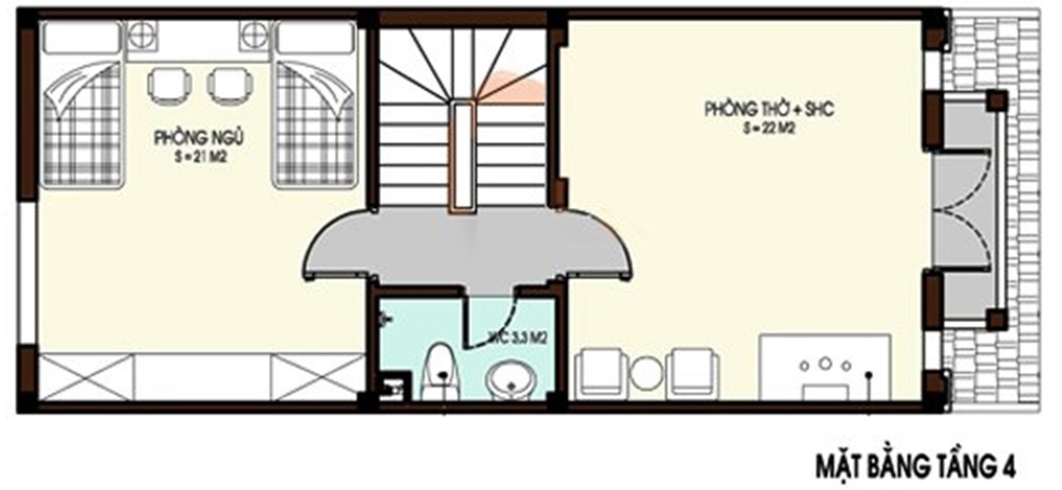 Mặt bằng c&ocirc;ng năng tầng 4 nh&agrave; ống