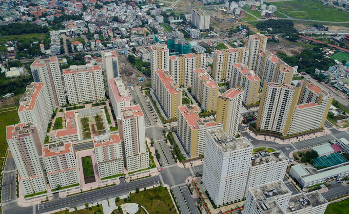 khu nhà tái định cư nhìn từ trên cao
