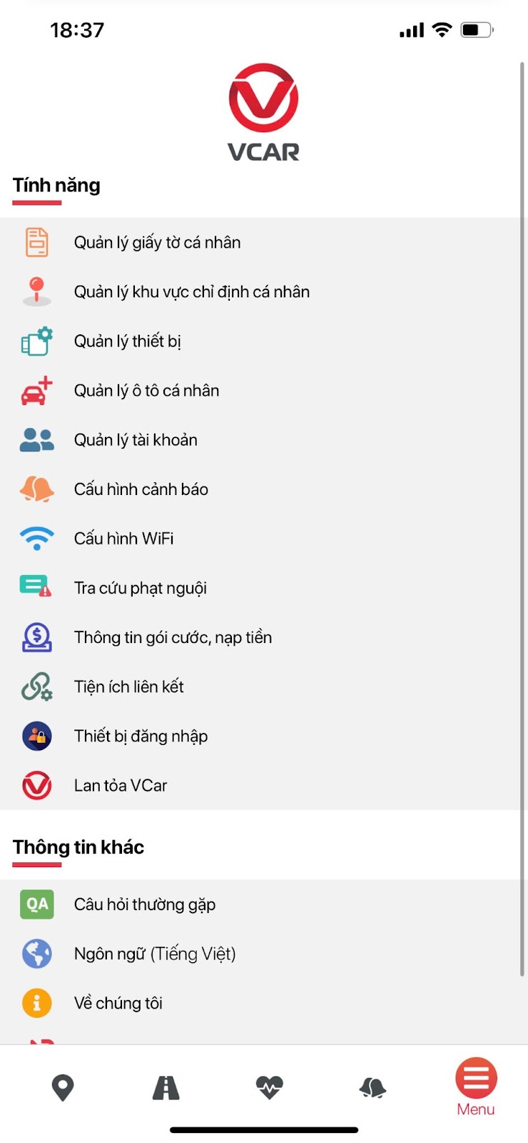  App vCar có thể liên kết đến tối đa 05 xe 1