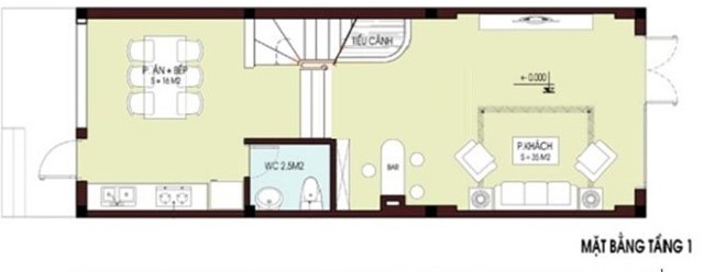 Mặt bằng c&ocirc;ng năng tầng 1 nh&agrave; ống hiện đại
