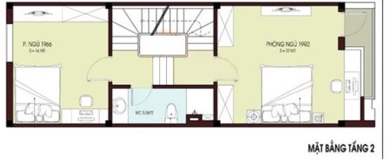 Mặt bằng c&ocirc;ng năng tầng 2 nh&agrave; ống