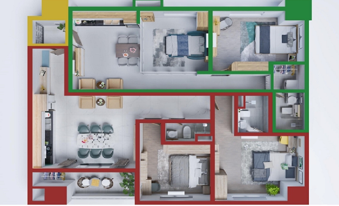  Mặt bằng thiết kế mẫu căn hộ Dual Key ở Cosmo City.