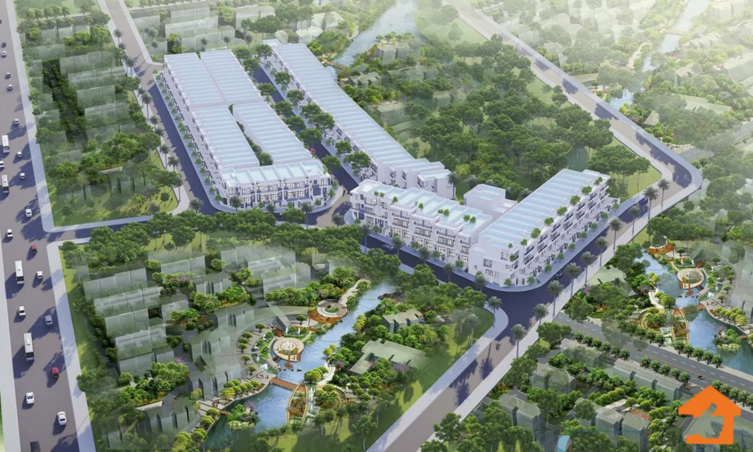 phối cảnh một dự án nhà ở nhìn từ trên cao