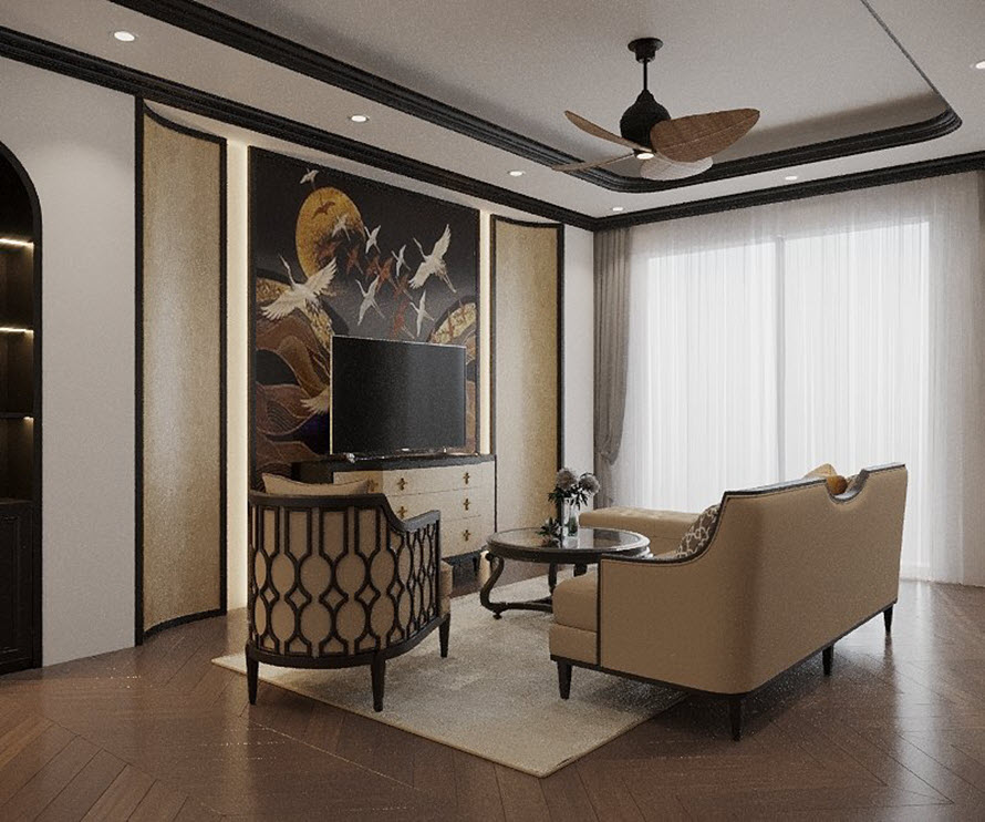 Ph&ograve;ng kh&aacute;ch phong c&aacute;ch Đ&ocirc;ng Dương