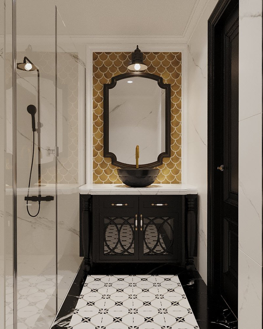 Ph&ograve;ng tắm, vệ sinh tiện nghi v&agrave; sang trọng trong căn nh&agrave; phố 75m2.