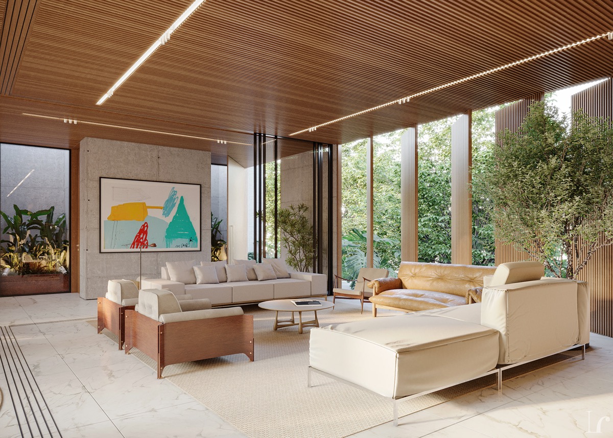 T&aacute;c phẩm nghệ thuật treo tường đầy m&agrave;u sắc tạo điểm nhấn sinh động cho ph&ograve;ng kh&aacute;ch phong c&aacute;ch tối giản, t&ocirc;ng m&agrave;u trung t&iacute;nh chủ đạo.