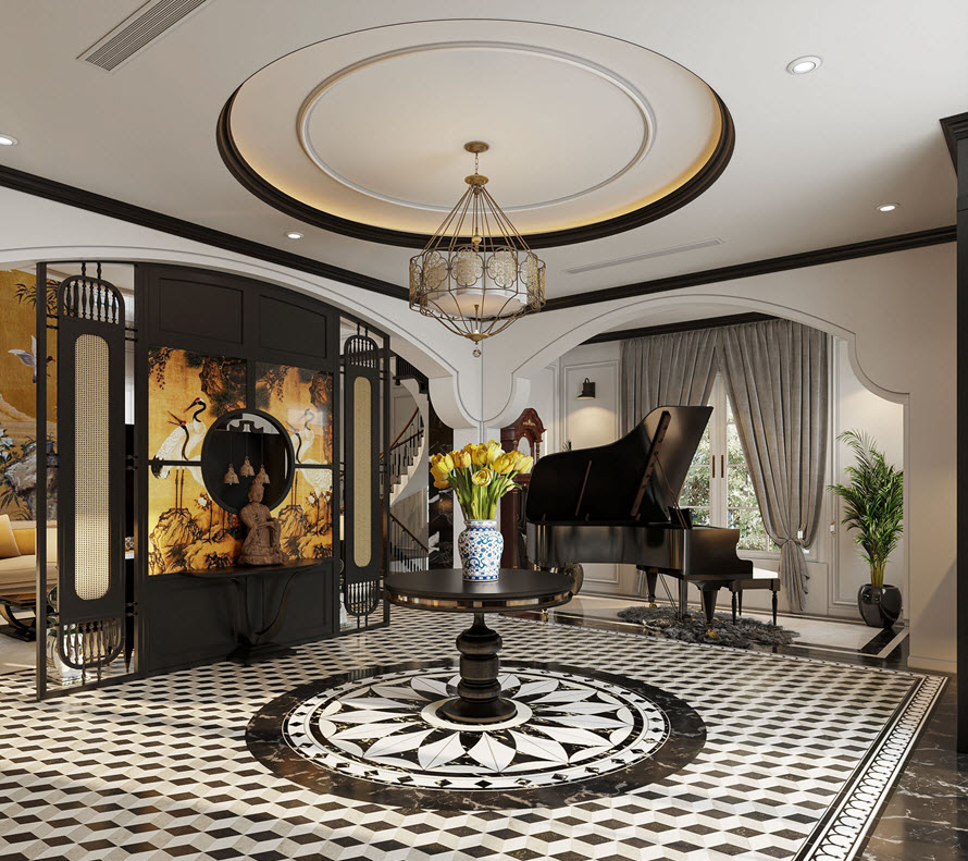 Sảnh biệt thự phong c&aacute;ch Indochine Luxury