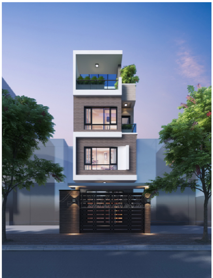 Phối cảnh mẫu nhà ống 4 tầng mặt tiền 5m kết hợp kinh doanh