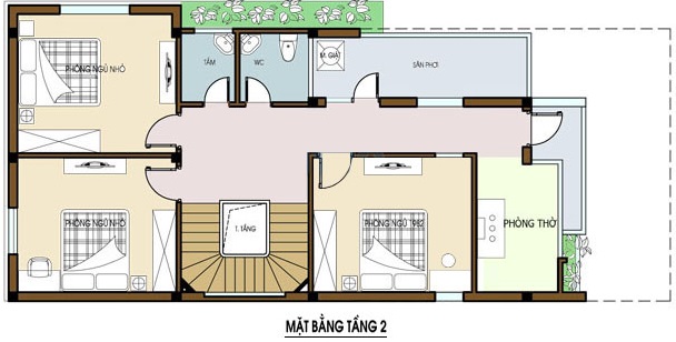 Mặt bằng tầng 2 nhà ống 2 mặt tiền