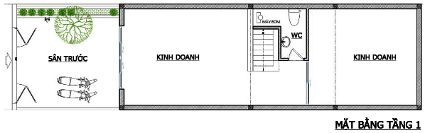 Mặt bằng công năng tầng 1 mẫu nhà ống 4 tầng mặt tiền 5m