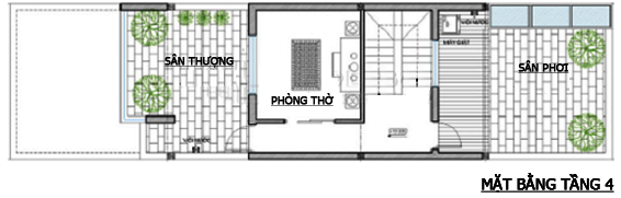 Mặt bằng công năng tầng 4 nhà ống 4 tầng mặt tiền 5m kết hợp kinh doanh