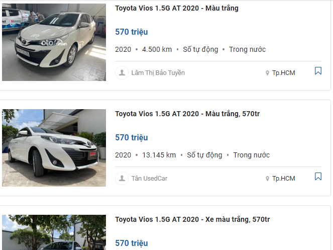 Toyota Vios cũ đời 2020 bản G được ch&agrave;o b&aacute;n với&nbsp;gi&aacute; 570 triệu đồng 1