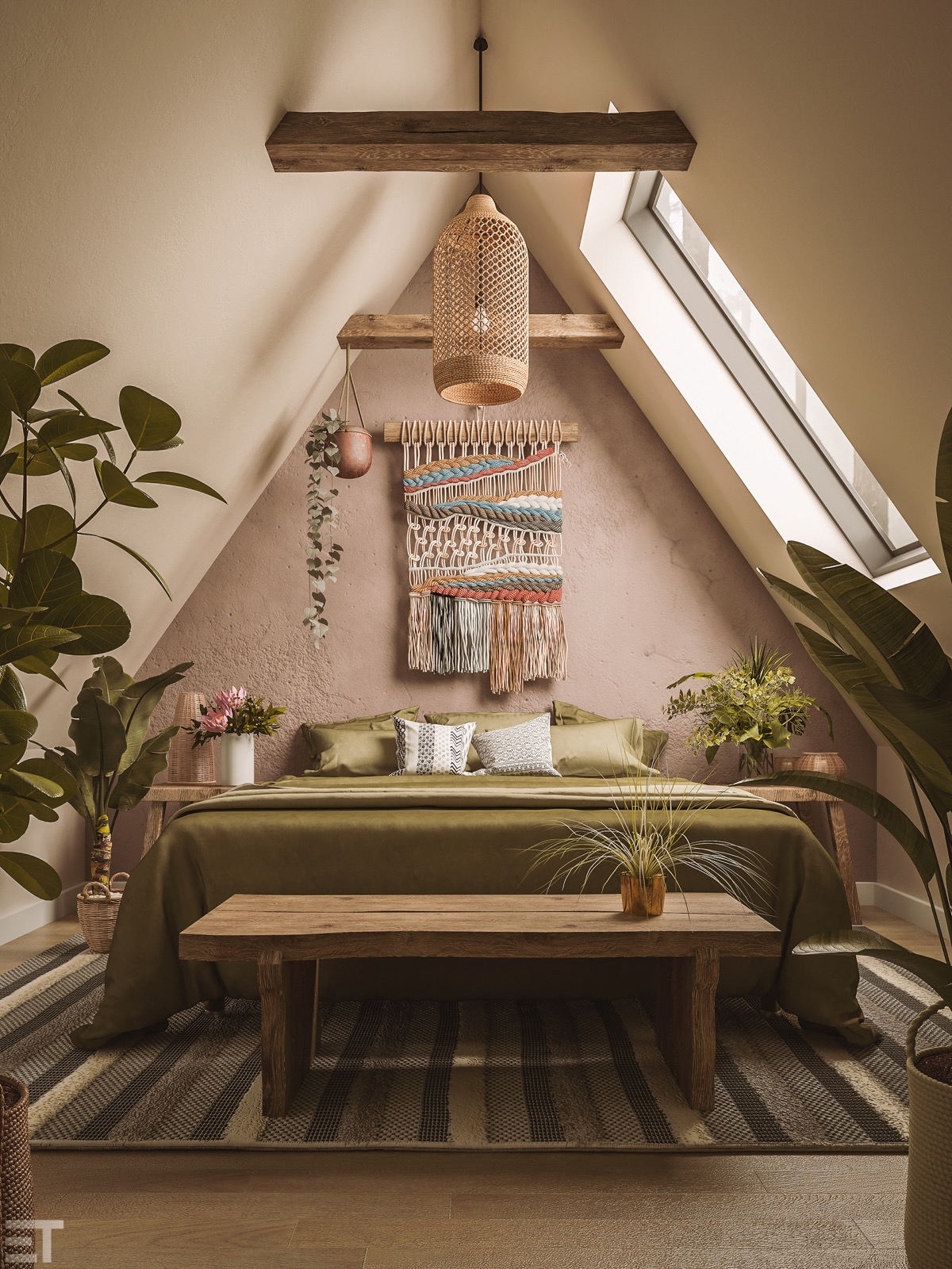 Ph&ograve;ng ngủ nhỏ phong c&aacute;ch Boho