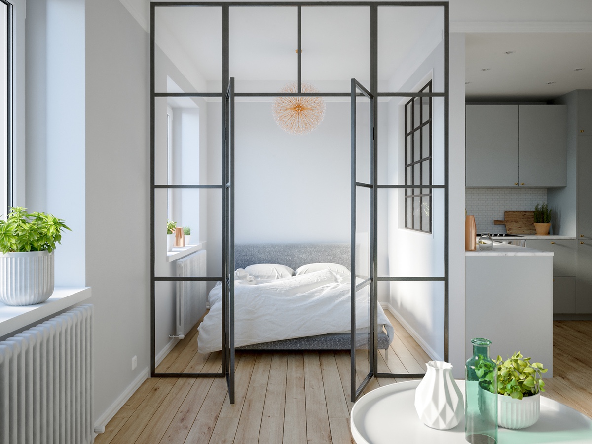 Tường k&iacute;nh c&ograve;n gi&uacute;p đ&aacute;nh lừa thị gi&aacute;c về một kh&ocirc;ng gian rộng r&atilde;i, tho&aacute;ng đ&atilde;ng hơn so với thực tế. Đ&egrave;n ch&ugrave;m nhỏ t&ocirc;ng m&agrave;u ấm tạo điểm nhấn tinh tế.