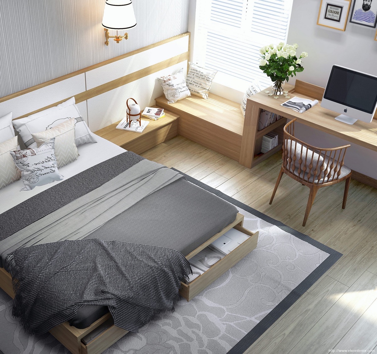 Thiết kế nội thất hiện đại, th&ocirc;ng minh mang đến cho ph&ograve;ng ngủ nhỏ sự tiện nghi v&agrave; t&iacute;nh thẩm mỹ cao. Tiện &iacute;ch trong ph&ograve;ng kh&ocirc;ng k&eacute;m g&igrave; những ph&ograve;ng ngủ rộng lớn, sang trọng.