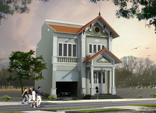 Phối cảnh kiến trúc mẫu biệt thự 2,5 tầng mái Thái