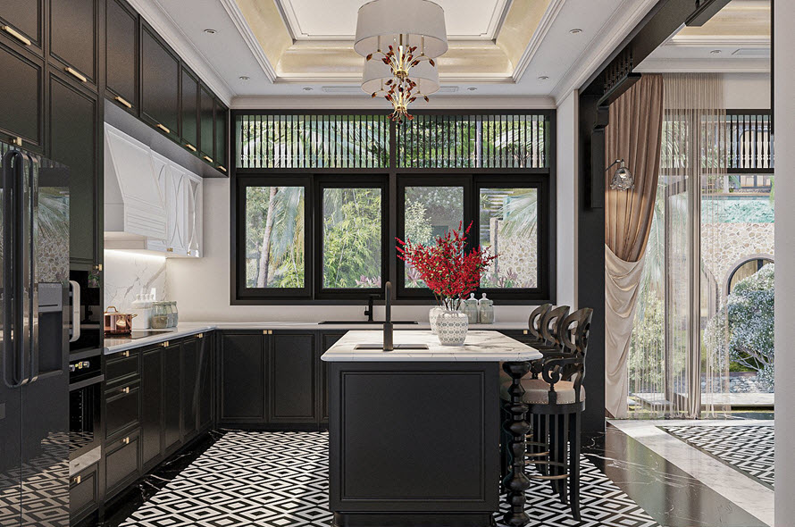to&agrave;n cảnh ph&ograve;ng bếp phong c&aacute;ch Đ&ocirc;ng Dương