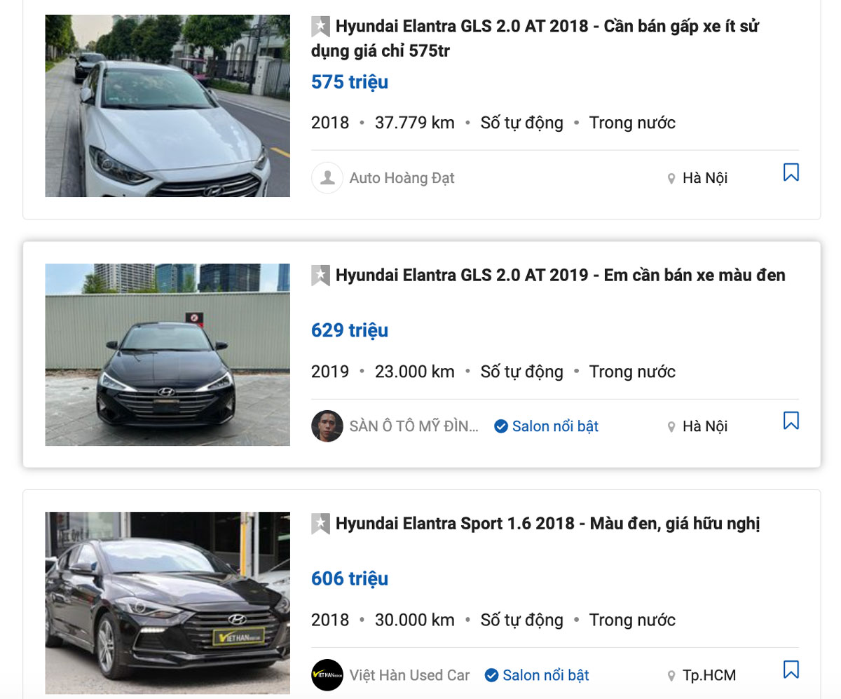 Giá bán xe Hyundai Elantra cũ