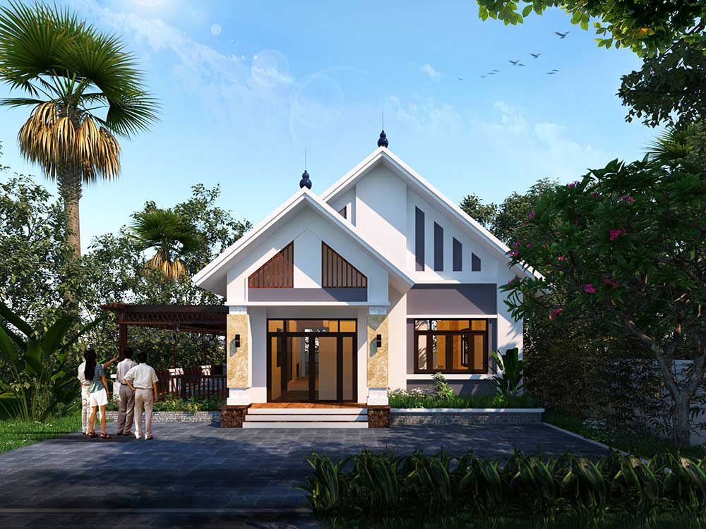 phối cảnh mẫu nh&agrave; cấp 4 đẹp minh họa cho t&agrave;i sản gắn liền với đất
