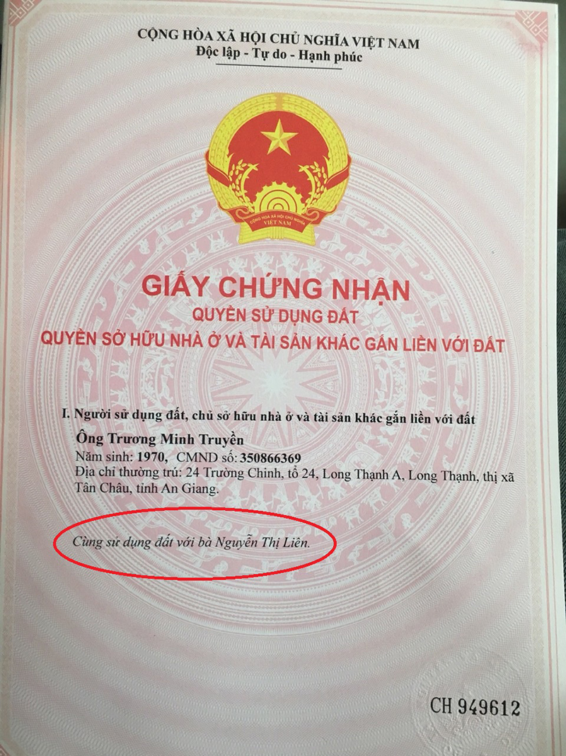  Thông tin được ghi trong sổ hồng chung