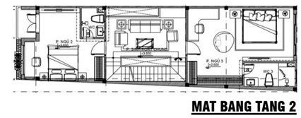 Mặt bằng tầng 2 nh&agrave; ống 2 tầng 1 tum tr&ecirc;n đất rộng 90m2