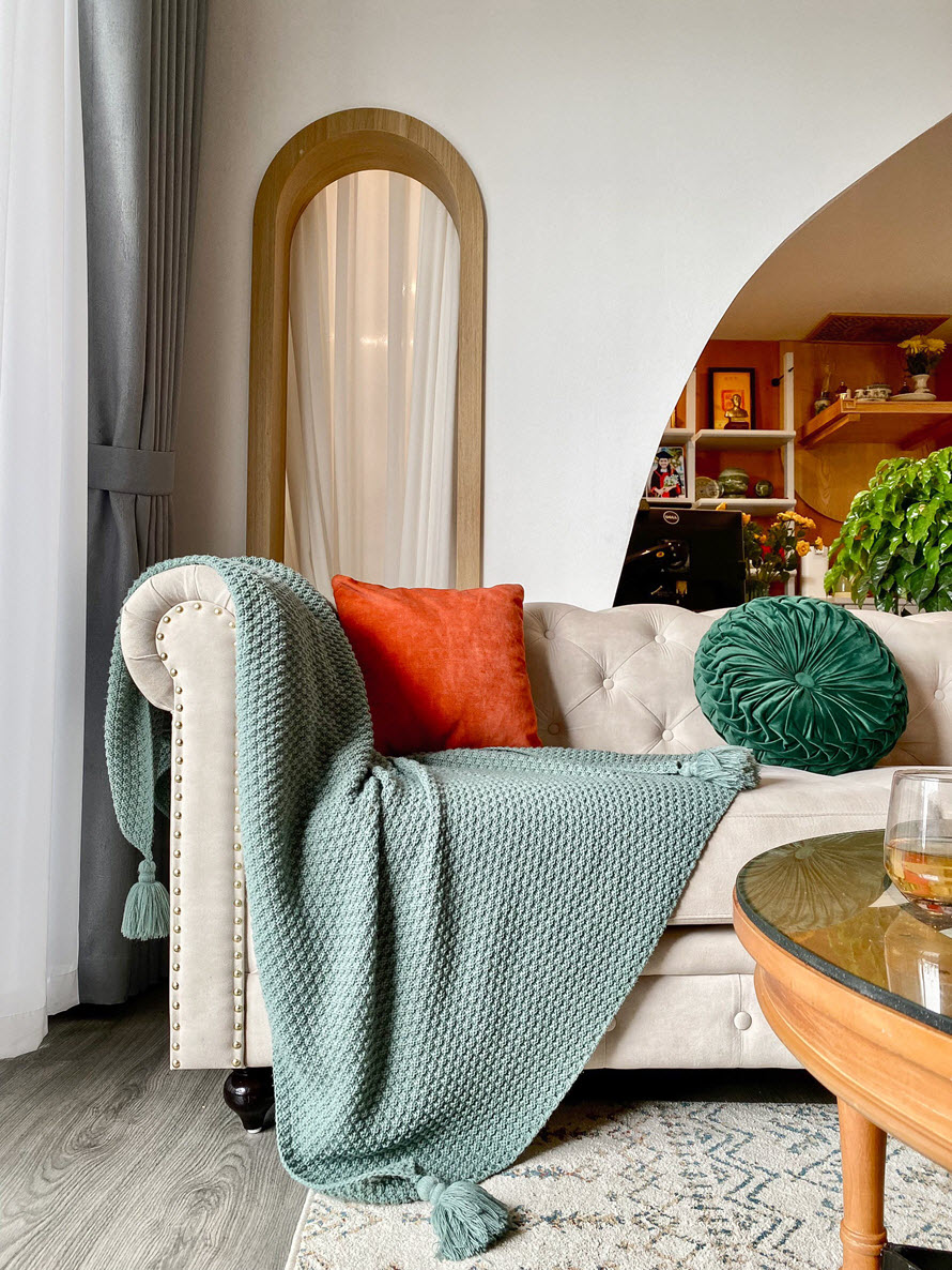 cận cảnh sofa ph&ograve;ng kh&aacute;ch với những điểm nhấn tinh tế, sang trọng