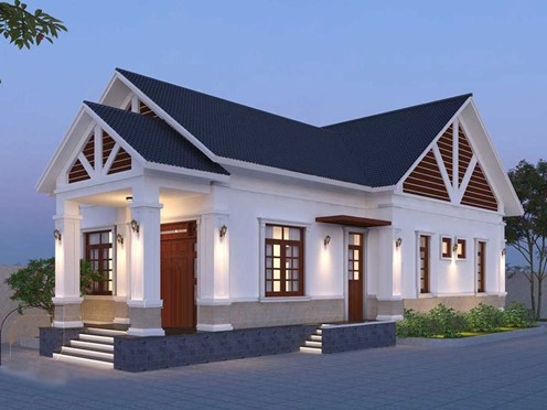 Phối cảnh mẫu nh&agrave; vườn 1 tầng m&aacute;i Th&aacute;i 