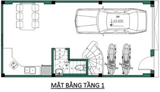 Mặt bằng c&ocirc;ng năng tầng 1 nh&agrave; ống 4 tầng