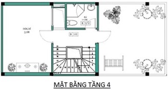 Mặt bằng c&ocirc;ng năng tầng 4 nh&agrave; ống 4 tầng