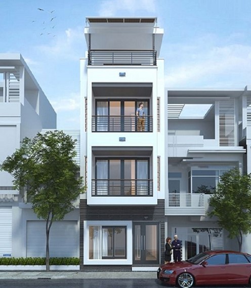 Phối cảnh mẫu nh&agrave; ống 4 tầng phong c&aacute;ch hiện đại