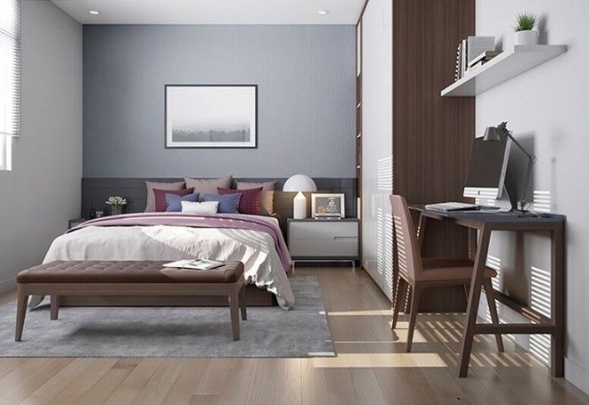 Mẫu thiết kế ph&ograve;ng ngủ kết họp ph&ograve;ng l&agrave;m việc tiện dụng, đủ đầy tiện &iacute;ch d&agrave;nh cho cậu con trai lớn. Cửa sổ k&iacute;nh cho ph&eacute;p &aacute;nh s&aacute;ng tự nhi&ecirc;n ngập tr&agrave;n kh&ocirc;ng gian ph&ograve;ng.