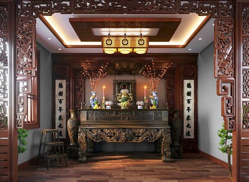 Ph&ograve;ng thờ tho&aacute;ng s&aacute;ng, b&agrave;i tr&iacute; sang trọng.