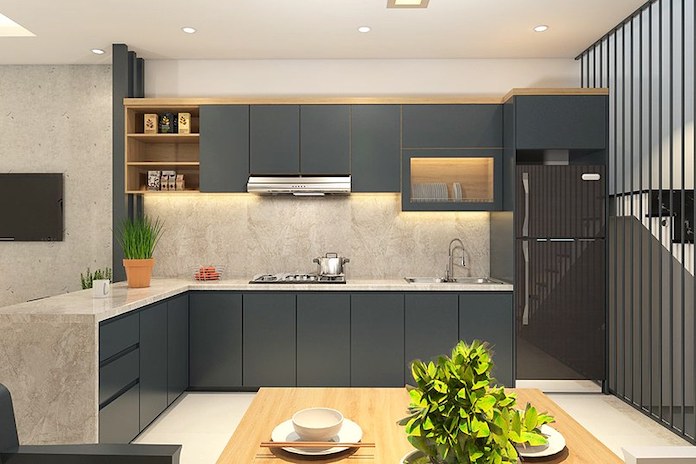 Nếu bếp và nhà vệ sinh chung một bức tường thì nên sơn cả hai mặt của bức tường màu xanh lá cây nhạt hoặc màu trung tính để hóa giải phong thủy bếp xấu.