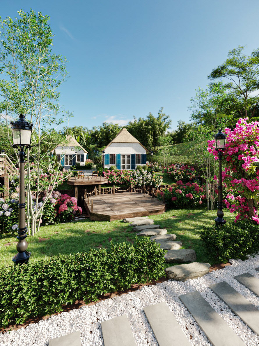 Phối cảnh khu nghỉ dưỡng phong c&aacute;ch Bungalow
