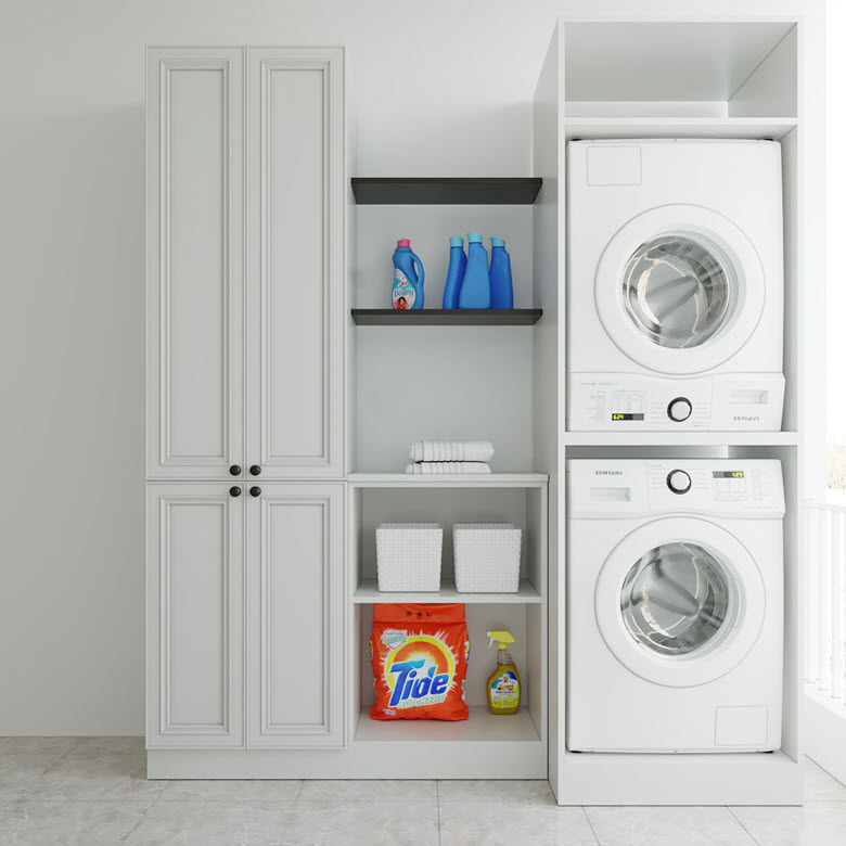 Góc giặt sấy quần áo với đầy đủ tiện nghi hiện đại, bài trí gọn đẹp.