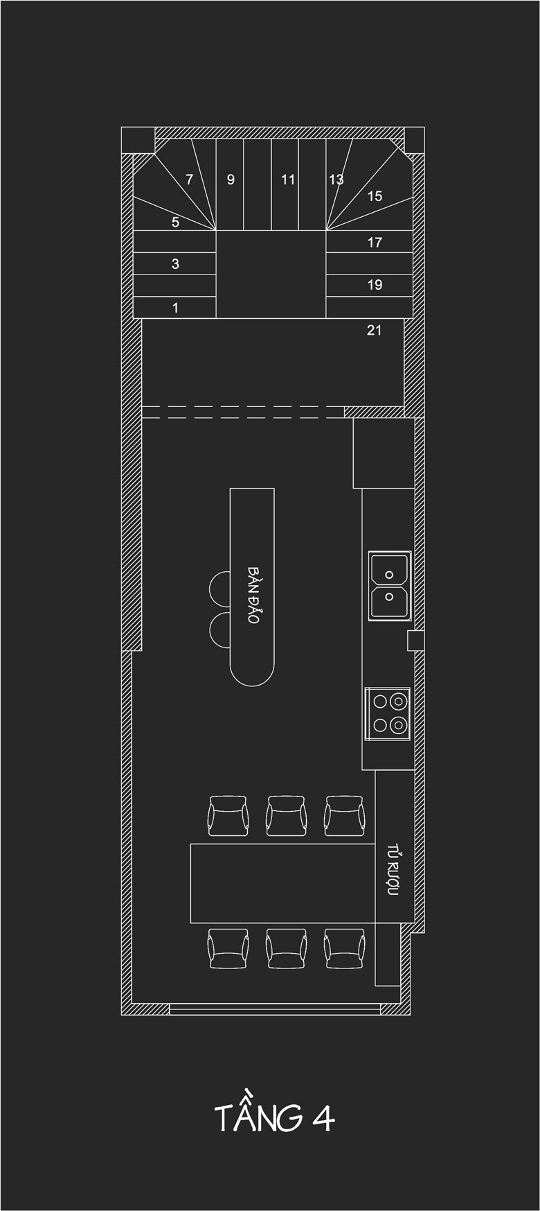 Mặt bằng công năng tầng 4 nhà phố 35m2