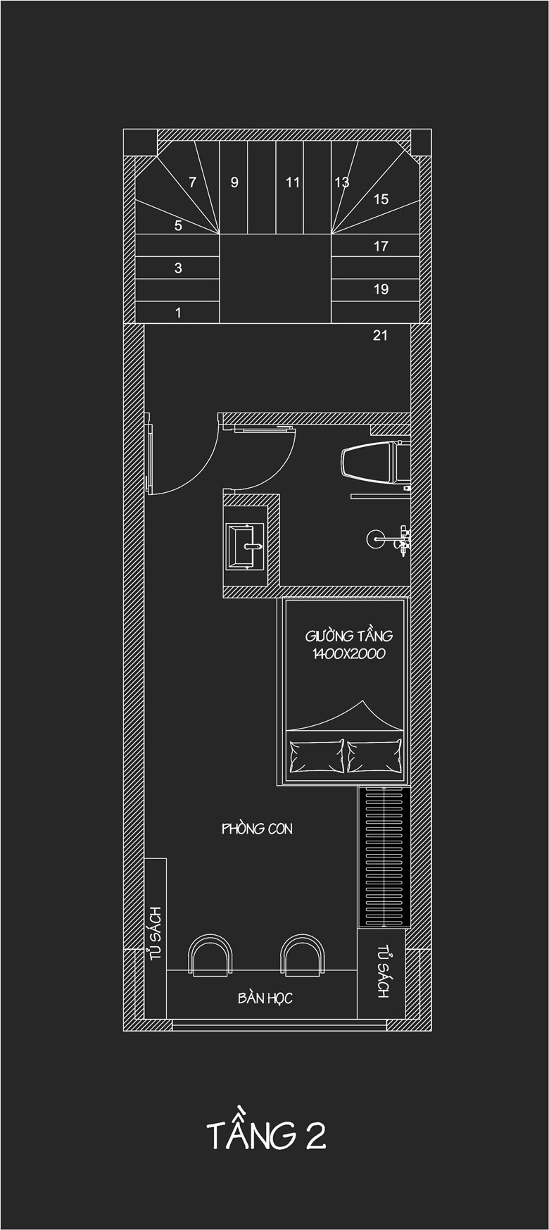 Mặt bằng công năng tầng 2 nhà phố 35m2