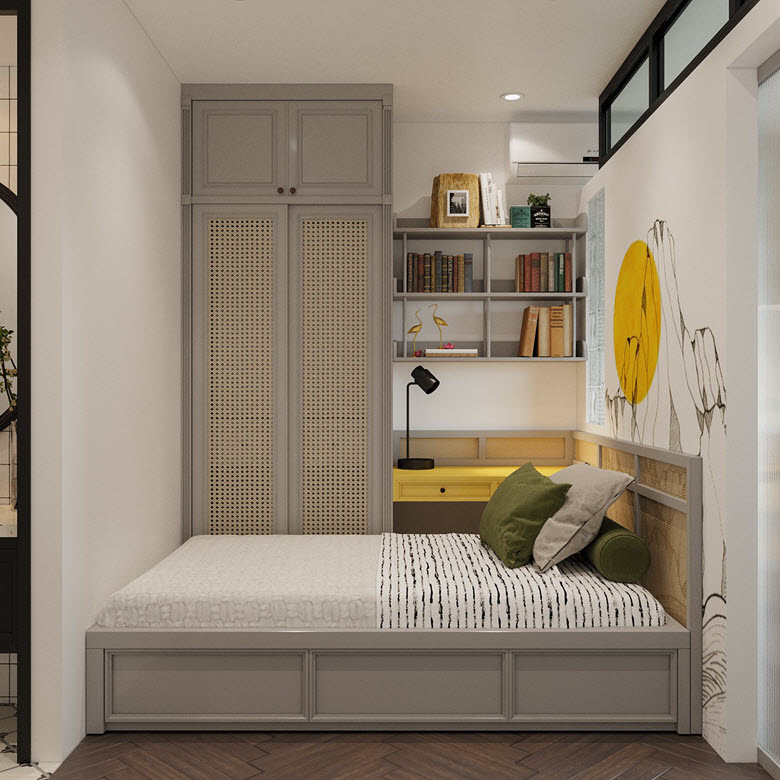 Góc ngủ nghỉ, học tập, lưu trữ được thiết kế vô cùng khéo léo, vừa đảm bảo công năng sử dung, vừa có tính thẩm mỹ. Góc ngủ nghỉ, học tập, lưu trữ được thiết kế vô cùng khéo léo, vừa đảm bảo công năng sử dung, vừa có tính thẩm mỹ.