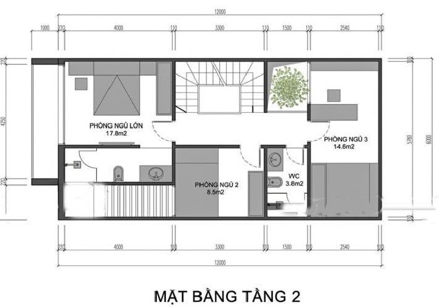 Mặt bằng công năng tầng 2 mẫu nhà ống 3 tầng hiện đại Mặt bằng công năng tầng 2 mẫu nhà ống 3 tầng hiện đại