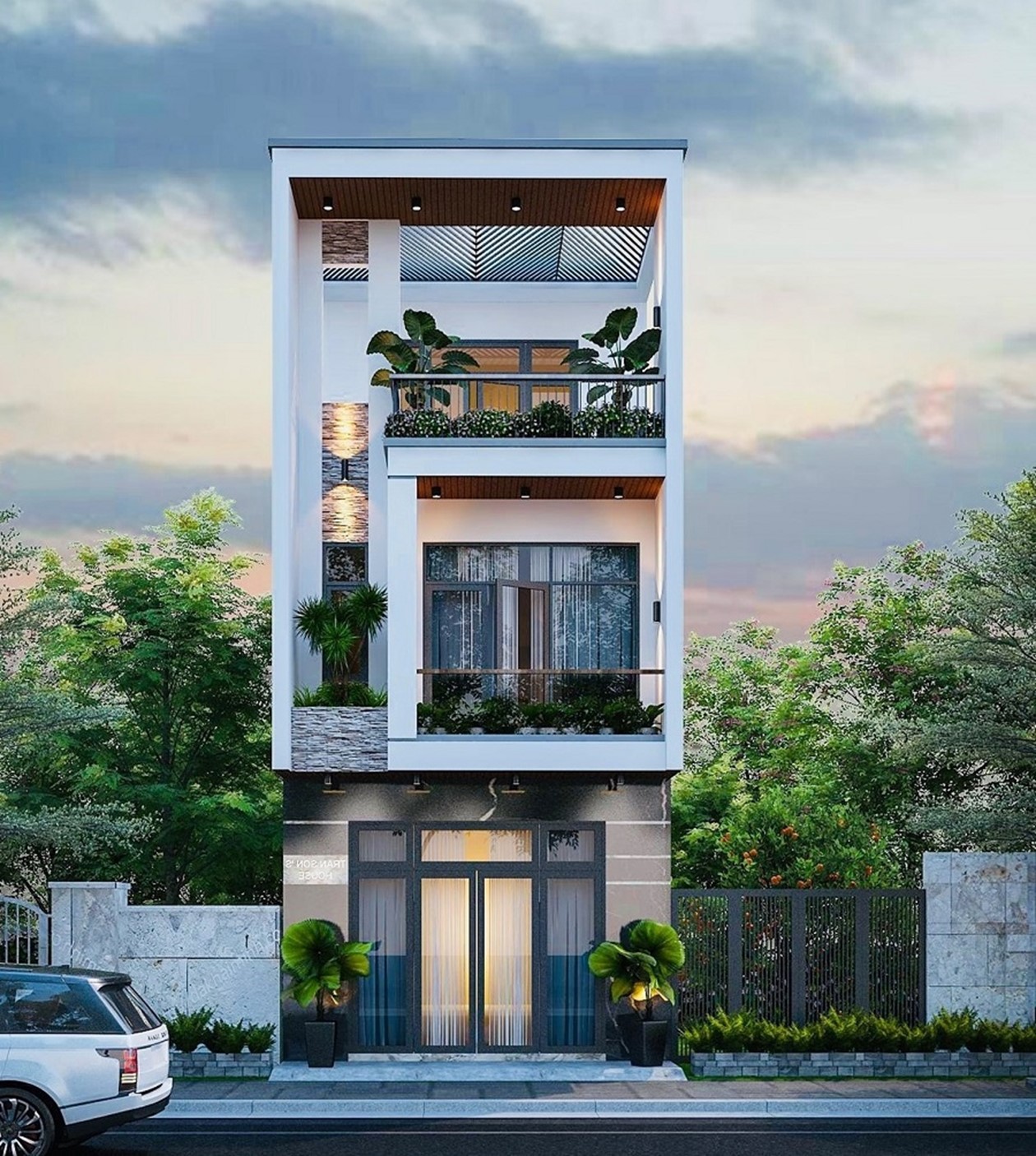 Phối cảnh mẫu nhà ống 3 tầng 4 phòng ngủ hiện đại Phối cảnh mẫu nhà ống 3 tầng 4 phòng ngủ hiện đại