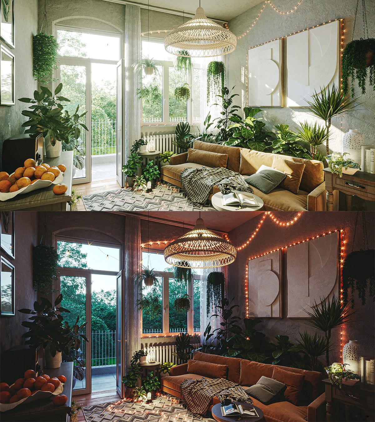 Th&ecirc;m nhiều c&acirc;y xanh trong nh&agrave; để tạo ra một khu rừng Boho, nơi bạn thư gi&atilde;n nghỉ ngơi sau những giờ l&agrave;m việc căng thẳng.