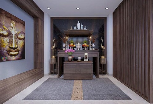 Mẫu phòng thờ đẹp Phòng thờ thiết kế theo phong cách truyền thống với nội thất gỗ chủ đạo, bài trí đối xứng hài hòa, đảm bảo tính tôn nghiêm cần có.