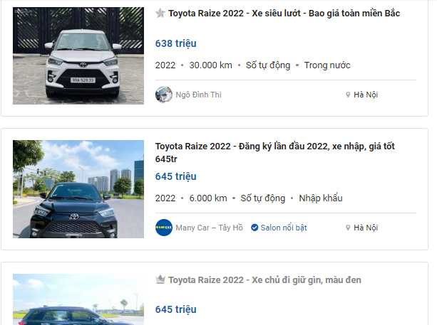 gi&aacute; xe&nbsp;Toyota Raize cũ đời 2022 dao động từ 620 - 645 triệu đồng 1