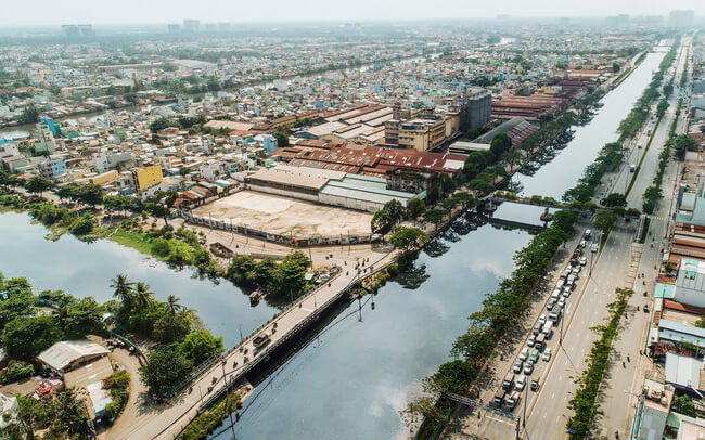 hình ảnh một góc quận 8, TP.HCM nhìn từ trên cao minh họa cho thuê nhà nguyên căn quận 8