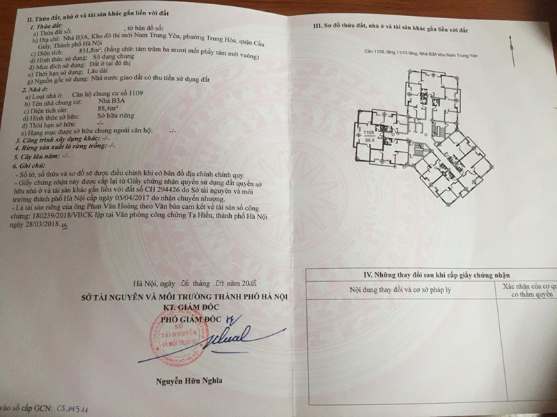  Mẫu thông tin ghi bên trong sổ hồng chung cư