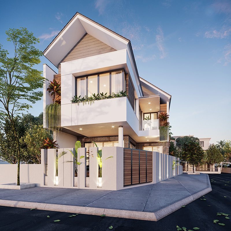  Hình ảnh một ngôi nhà xây trên đất lô góc