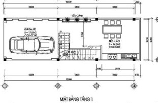 Mặt bằng tầng 1 nh&agrave; ống 4 tầng phong c&aacute;ch t&acirc;n cổ điển