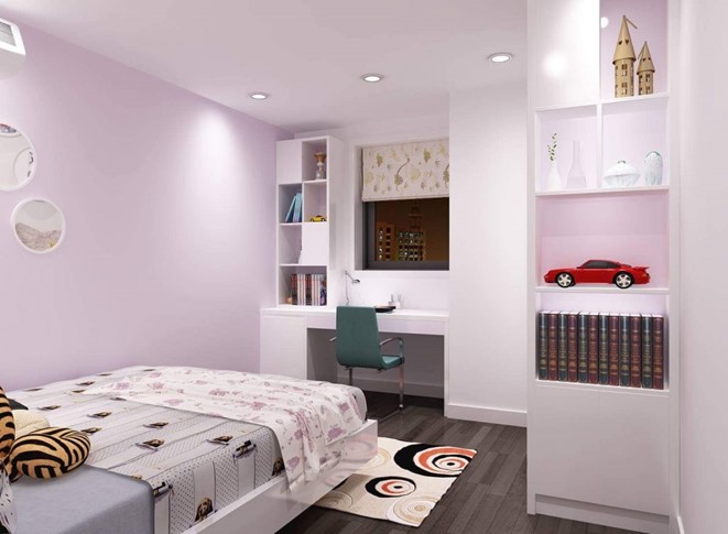 Ph&ograve;ng ngủ kết hợp g&oacute;c học tập gọn đẹp d&agrave;nh cho con trai. Nội thất liền tường gi&uacute;p tối ưu h&oacute;a diện t&iacute;ch sử dụng.