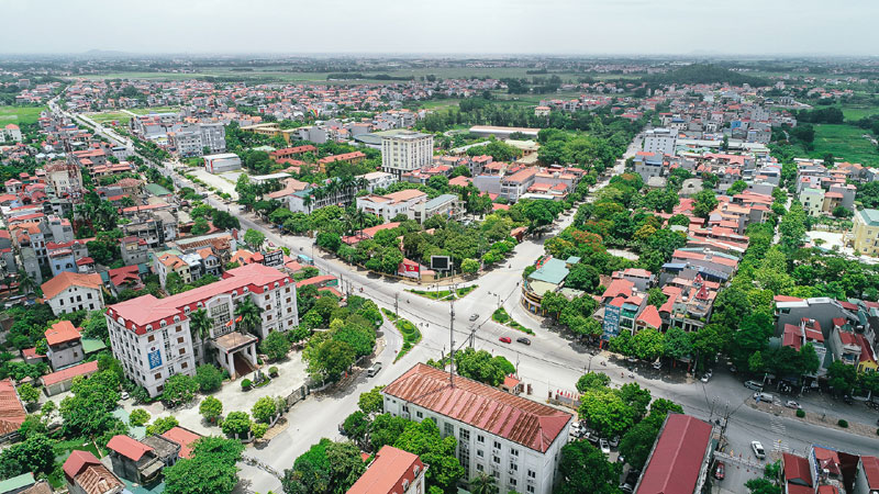 H&igrave;nh ảnh một g&oacute;c đ&ocirc; thị S&oacute;c Sơn, H&agrave; Nội nh&igrave;n từ tr&ecirc;n cao