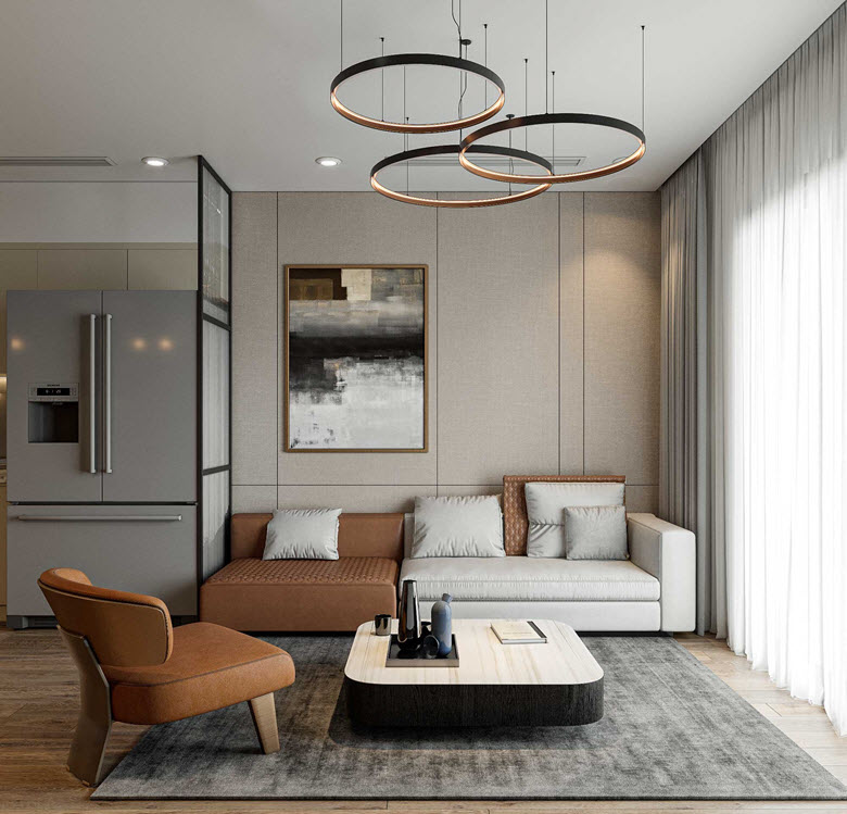M&agrave;u sắc ghế sofa được kết hợp v&ocirc; c&ugrave;ng ăn &yacute; với ph&ocirc;ng nền chung của căn hộ, vừa to&aacute;t l&ecirc;n vẻ sang trọng, vừa rất gần gũi, ấm &aacute;p.